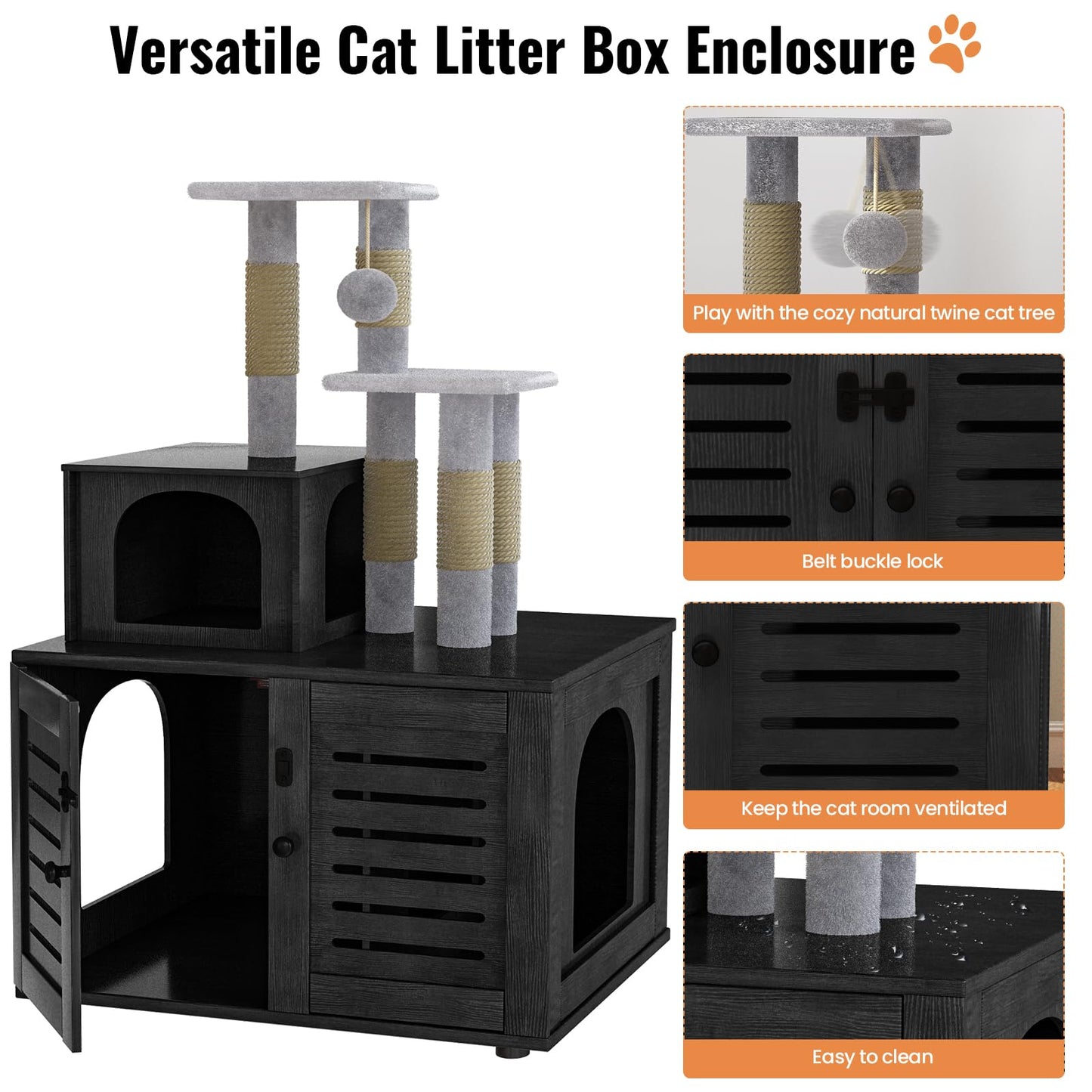 DKLGG Soft Perch Large Wooden Cat House with Litter Pan - Cozy Retreat for Your Feline Friend