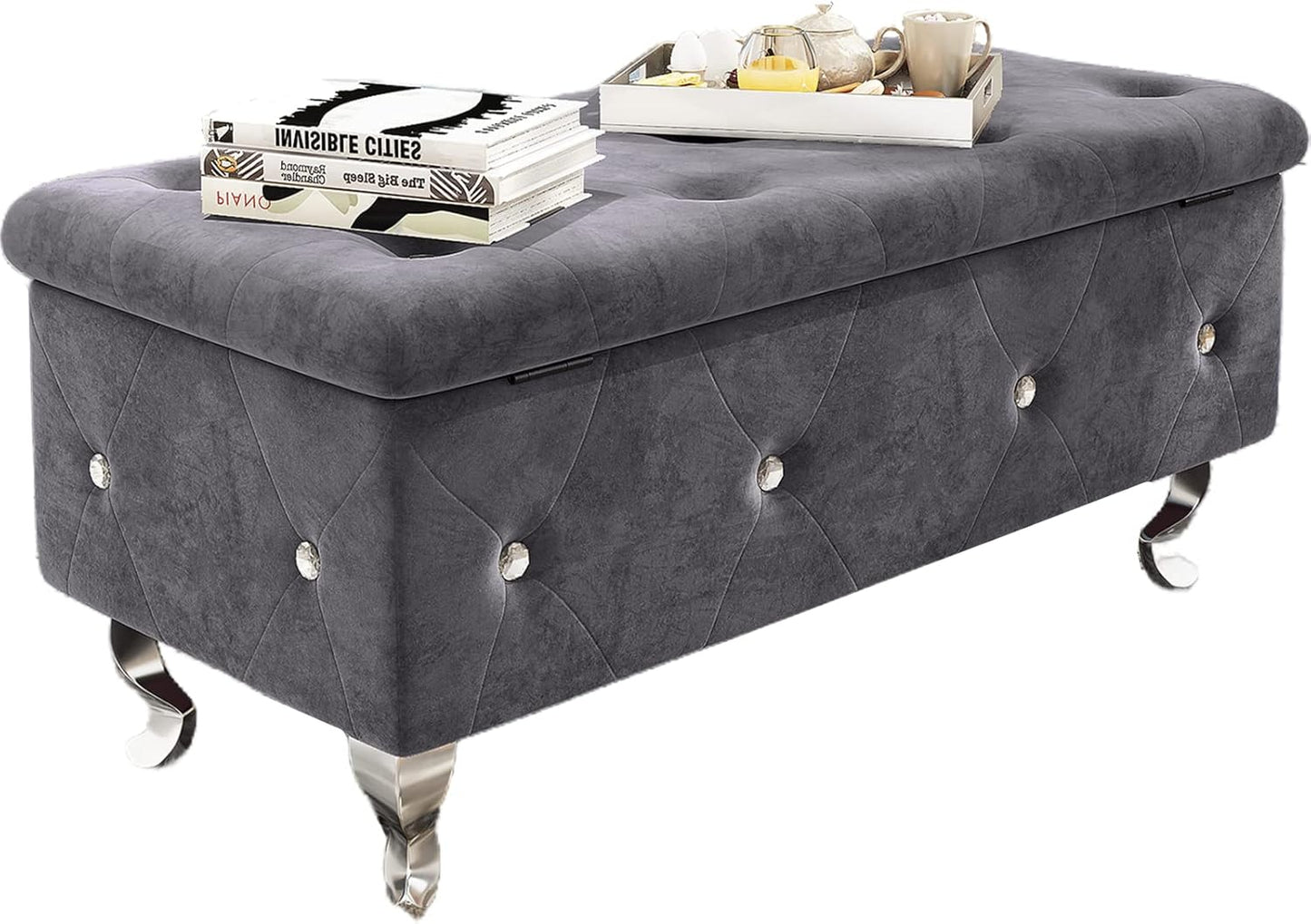 DKLGG Elegant Velvet Ottoman with Storage – Tufted Button Design