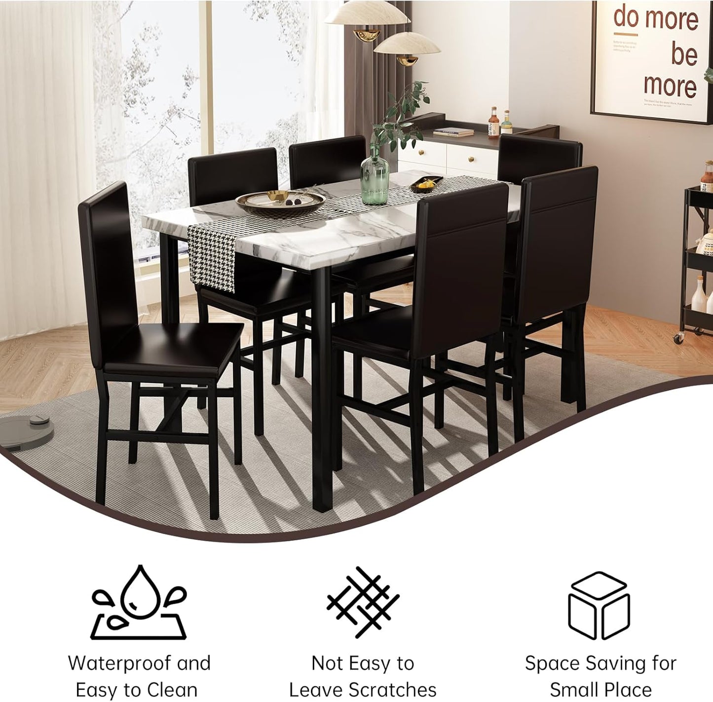 DKLGG Elegant 7-Piece Faux Marble Dining Set - Space-Saving Solution for Living Rooms and Apartments