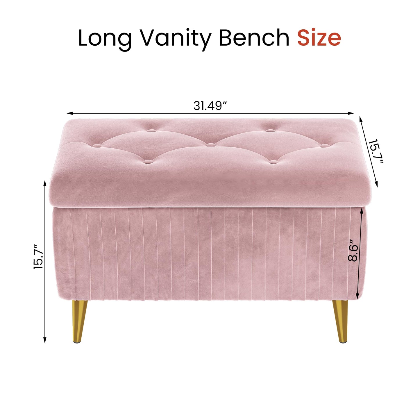 DKLGG Stylish Large Storage Ottoman - 47.24” Velvet Design in Gold and Pink for Your Home