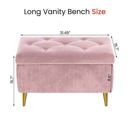 DKLGG Stylish Large Storage Ottoman - 47.24” Velvet Design in Gold and Pink for Your Home