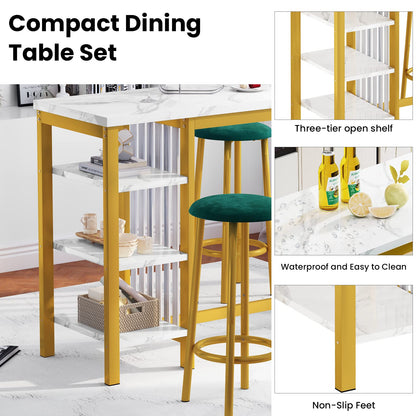 DKLGG High Top Dining Set - Bar Table with Upholstered Stools and Practical Storage Shelves for Easy Living