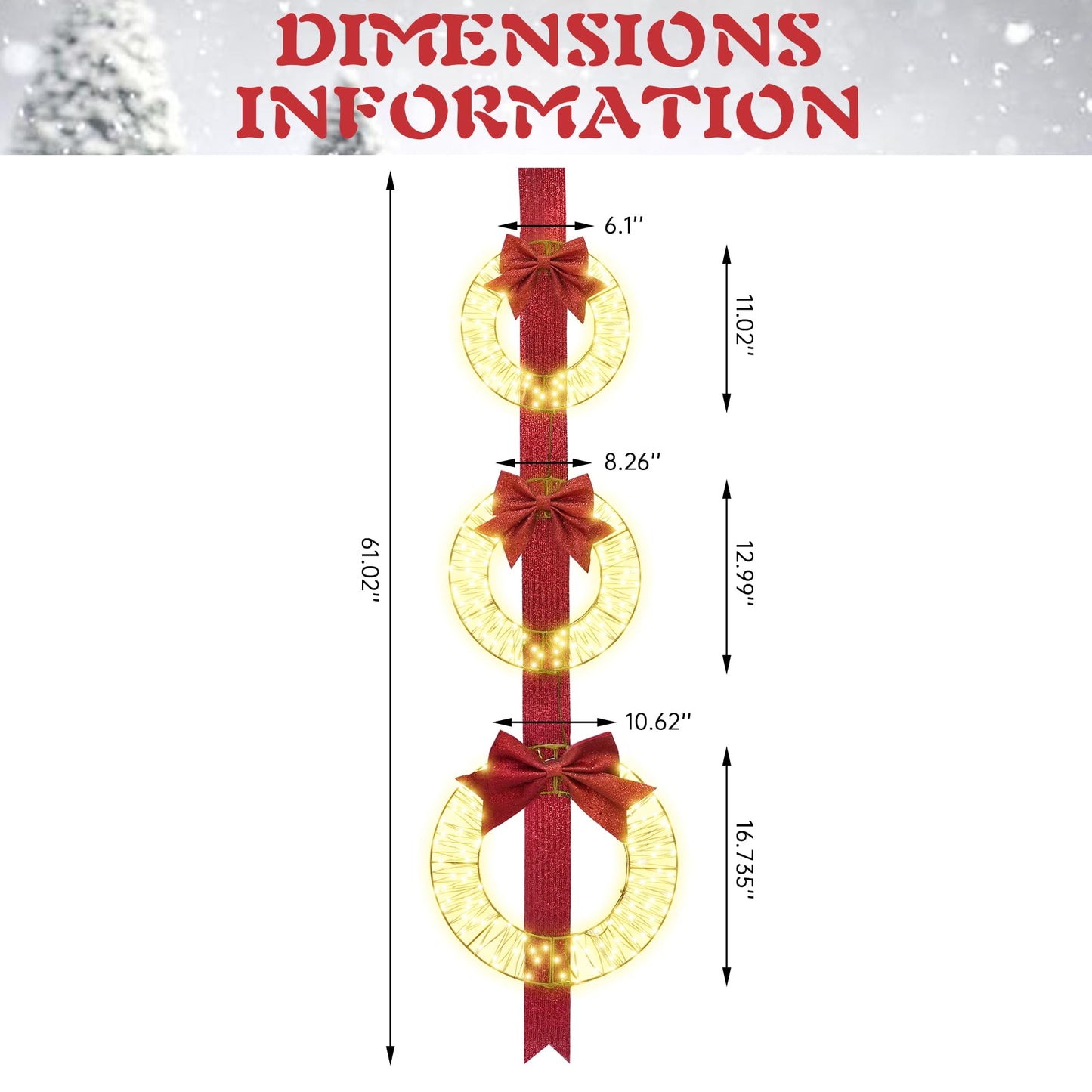 DKLGG 61" Christmas Wreath Set with 300 LED Lights & Bows, Outdoor Holiday Décor (2-Pack)