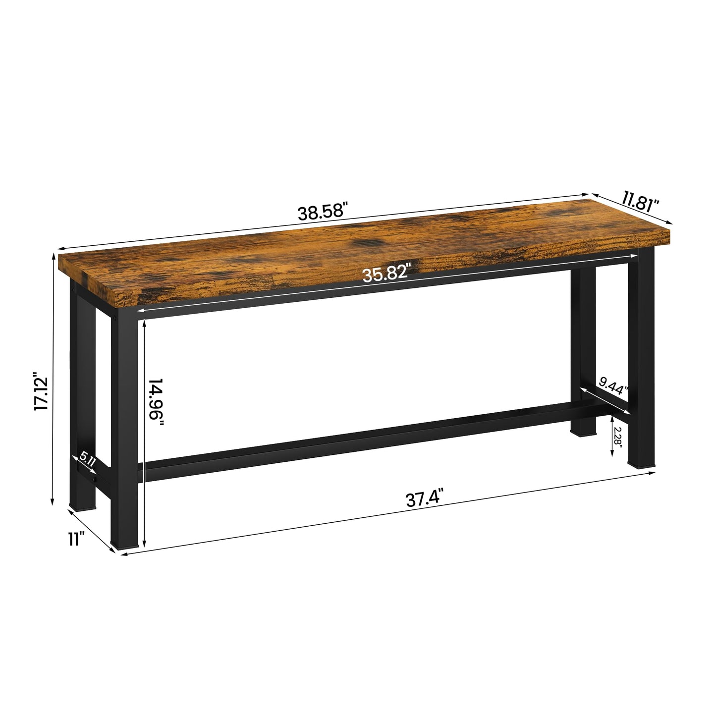 DKLGG Industrial Dining Room Bench Set of 2 - Rustic Brown for Charming Dining Spaces