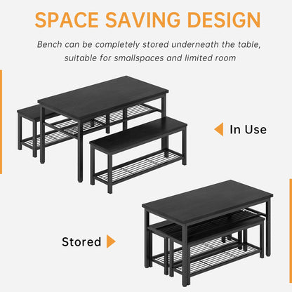 DKLGG Rustic 3-Piece Dining Table Set for 4 - Stylish Storage Solution for Family Meals