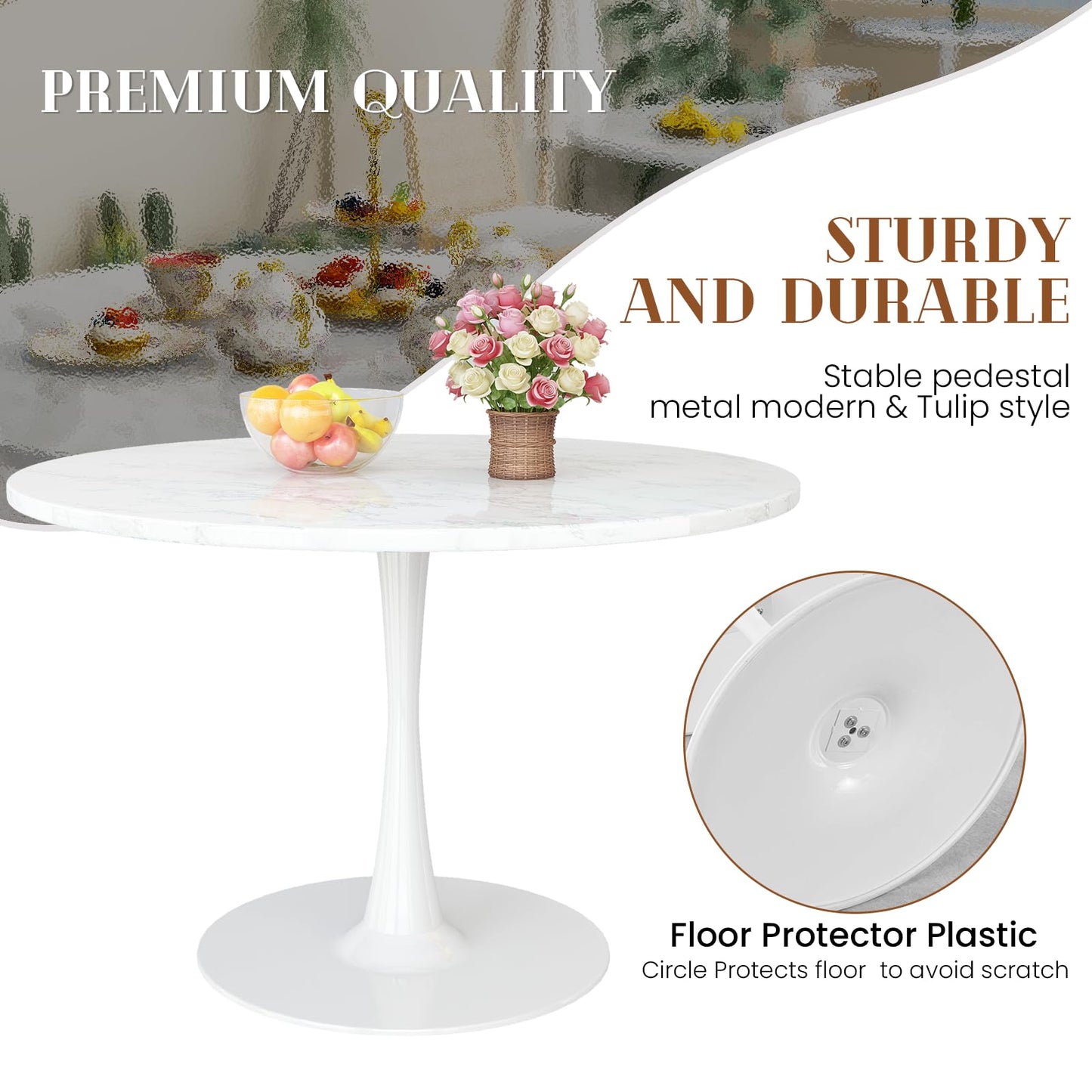 DKLGG Modern Round Dining Table - Stunning White Marble Design for Your Dining Room