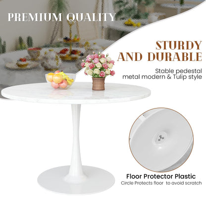 DKLGG Modern Round Dining Table - Stunning White Marble Design for Your Dining Room