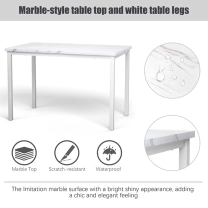 DKLGG 4-Person Faux Marble Dining Table and Chairs Set, White - Stylish and Comfortable