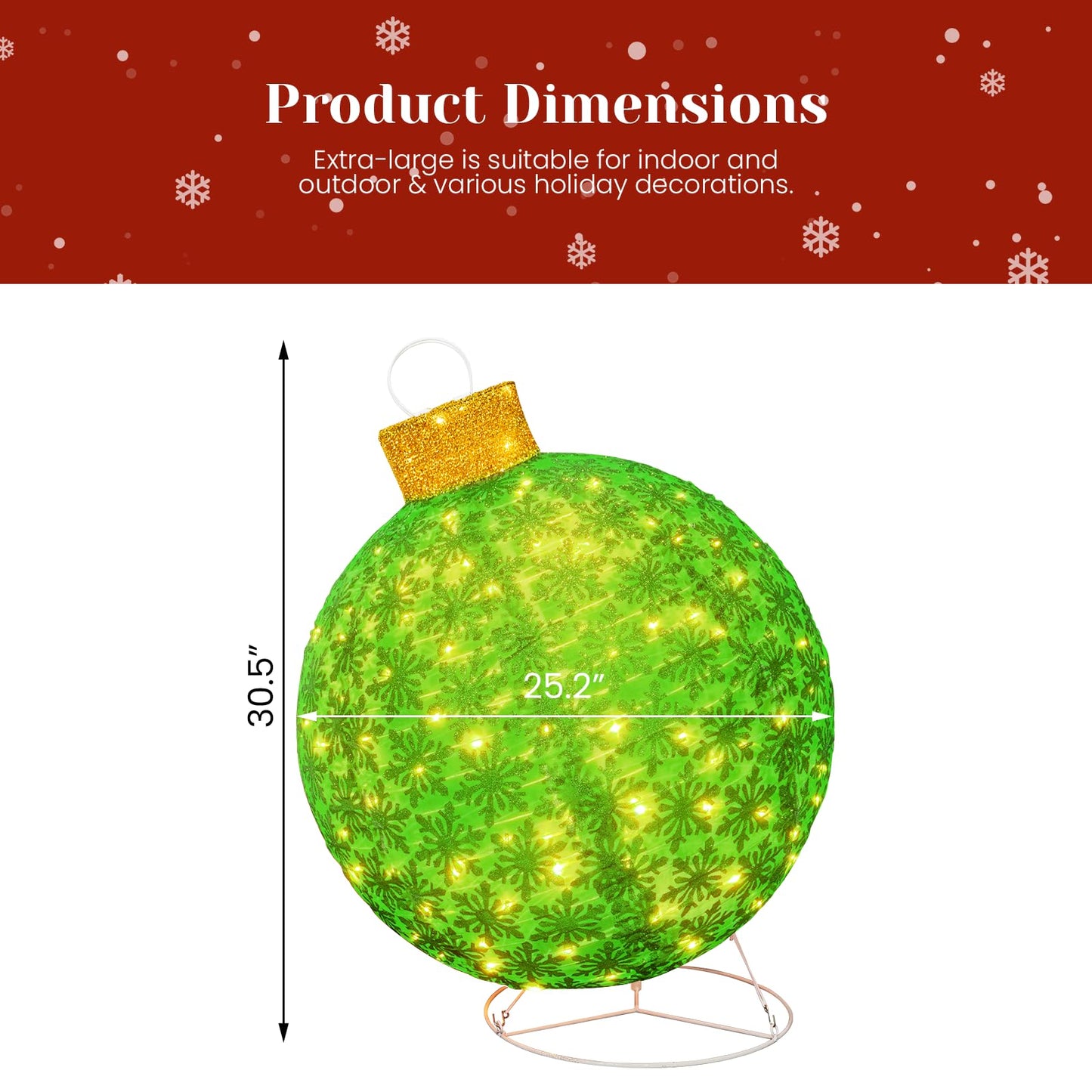 DKLGG 2PCS Outdoor Christmas Ornament Set – Lighted Holiday Balls with 200 LED Lights, Red & Green Xmas Decor