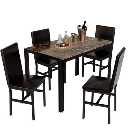 DKLGG 5-Piece Faux Marble Dining Table Set for 4, Space-Saving Design