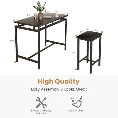 DKLGG Modern 3-Piece Industrial Bar Set for 2 - Stylish Table with Integrated Storage Solutions