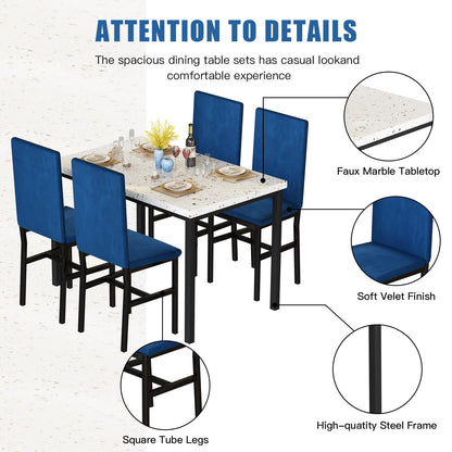 DKLGG 5-Piece Faux Marble Dining Table Set, Blue - Stylish and Elegant