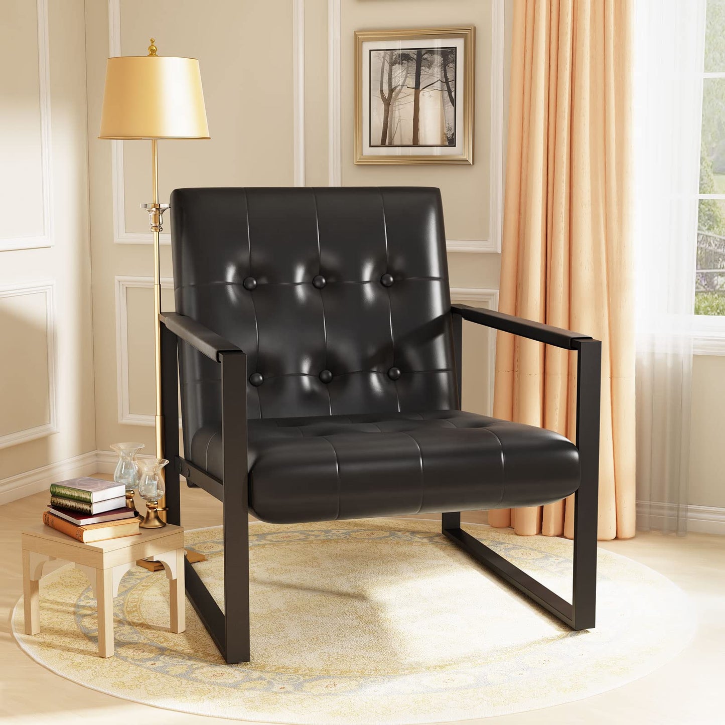 DKLGG Modern Upholstered Chair in Black - PU Leather Single Chair for Cozy Living Spaces