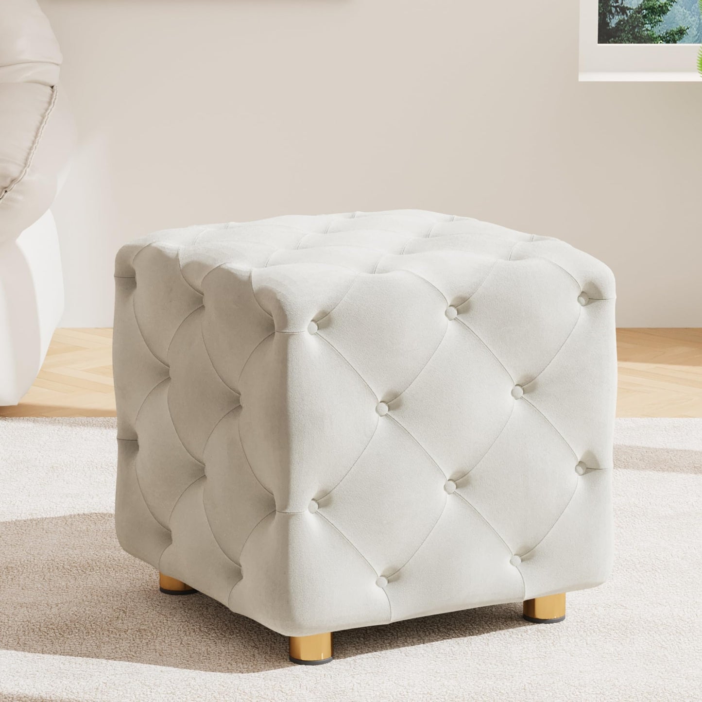 DKLGG Elegant Square Velvet Ottoman - Modern Design with Button Accent for Any Space