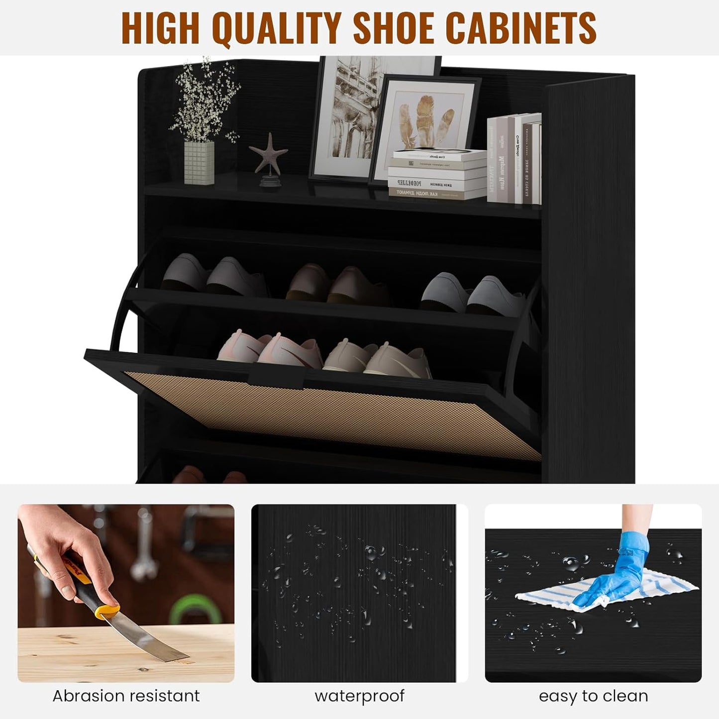 DKLGG Shoe Cabinet with 2 Flip-Flop Drawers - Stylish Natural Rattan Design for Organized Spaces