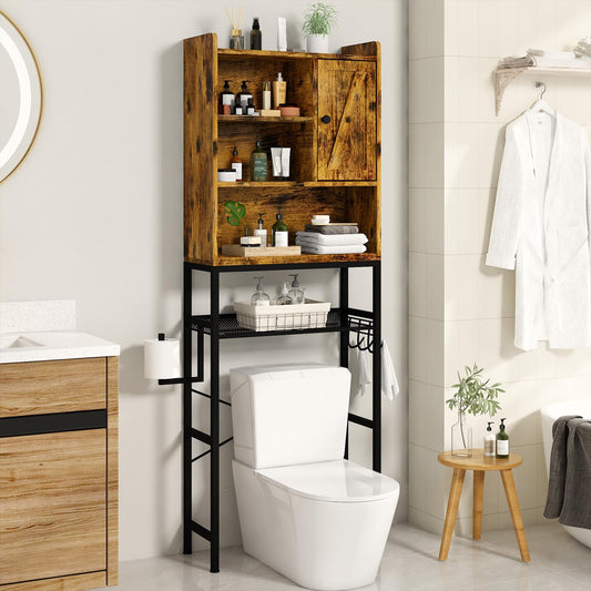 DKLGG Rustic Brown Above Toilet Organizer - Stylish Freestanding Bathroom Storage Solution