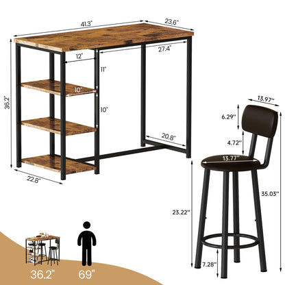 DKLGG Modern 3-Piece Industrial Bar Set for 2 - Stylish Table with Integrated Storage Solutions