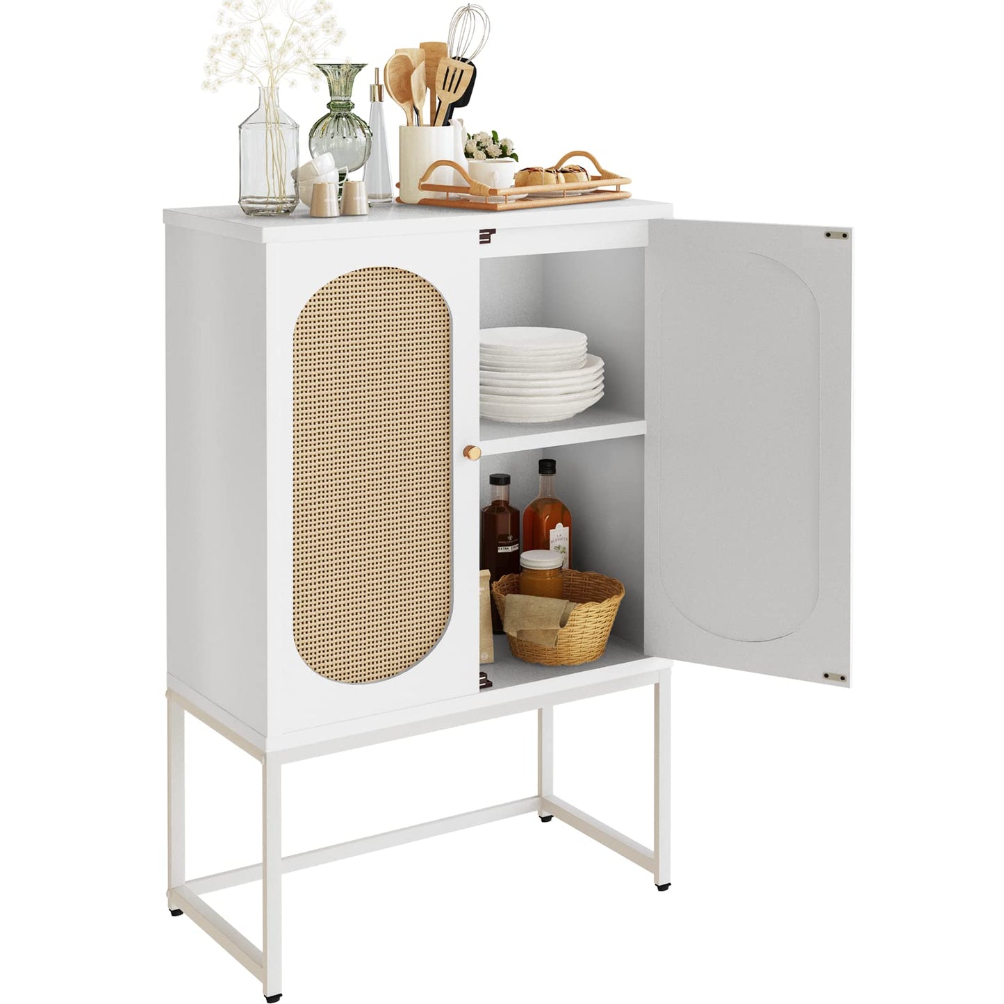 DKLGG Elegant Natural Rattan Cabinet Set - 2 White Cabinets for Versatile Home Storage