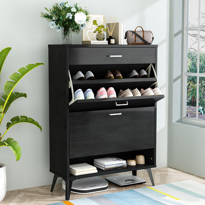 DKLGG Entryway Shoe Cabinet - Freestanding Gray Organizer with 2 Flip-Flop Drawers