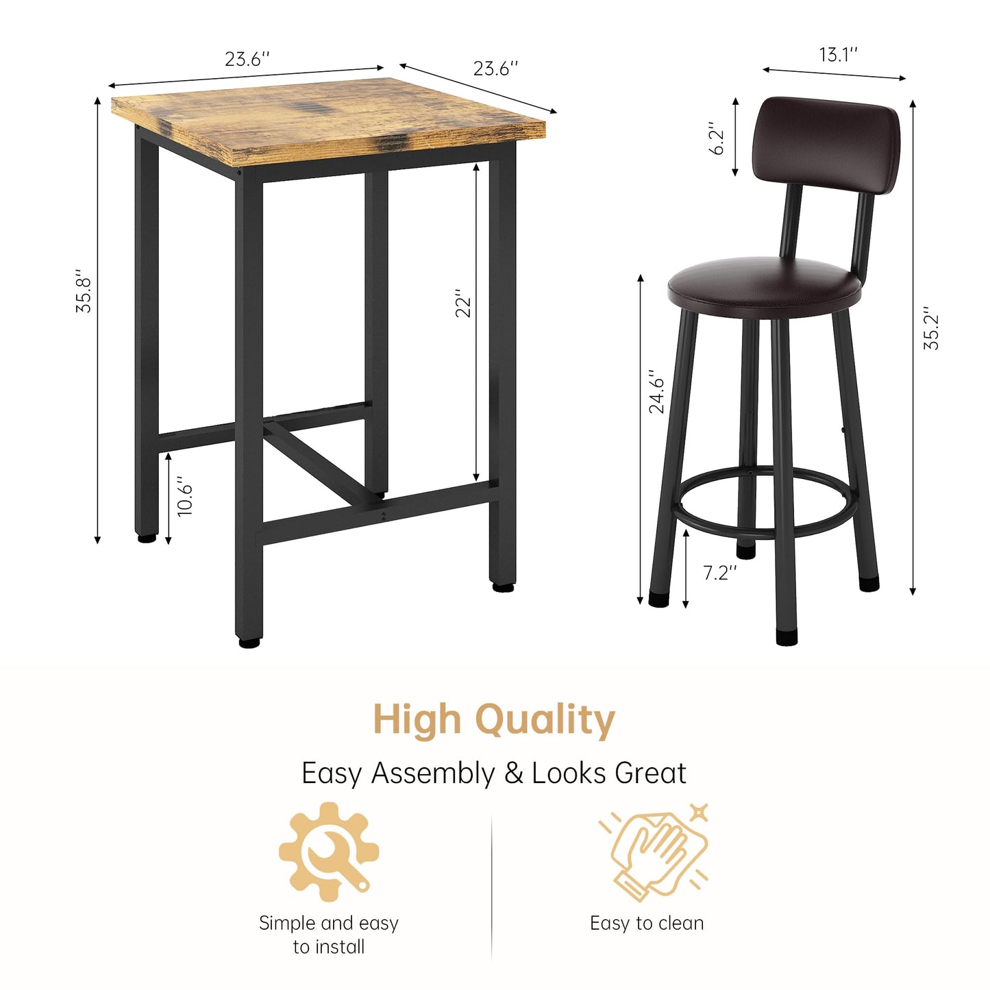 DKLGG 3-Piece Pub Dining Set - Stylish Bar Table with Versatile Chairs for Any Space