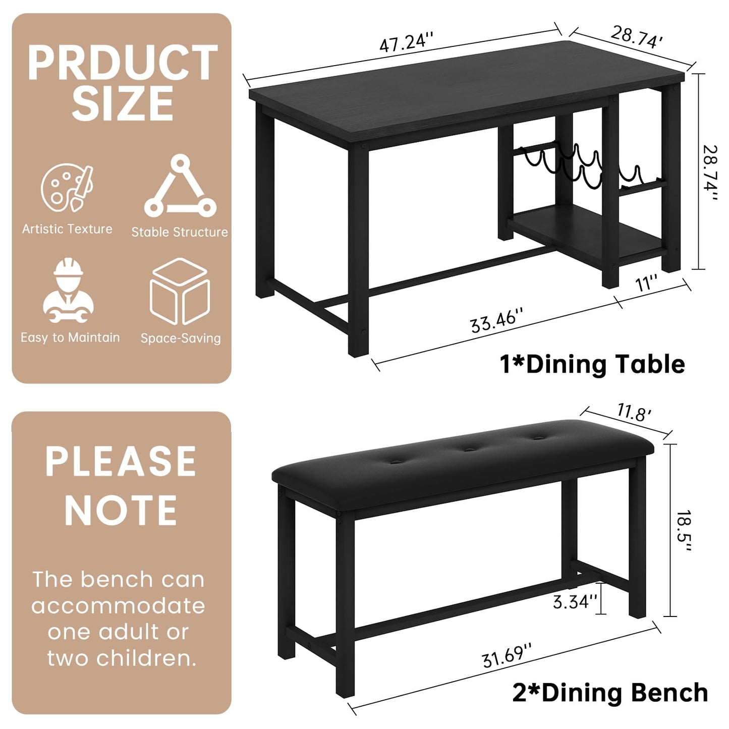 DKLGG Dining Room Table Set for 2-4 - Elegant Design with Wine Rack and Storage