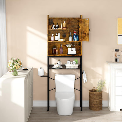 DKLGG Rustic Brown Above Toilet Organizer - Stylish Freestanding Bathroom Storage Solution