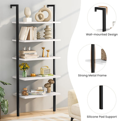 DKLGG 5-Shelf Ladder Bookcase - Stylish Black and White Metal Frame, Set of 2 for Modern Spaces