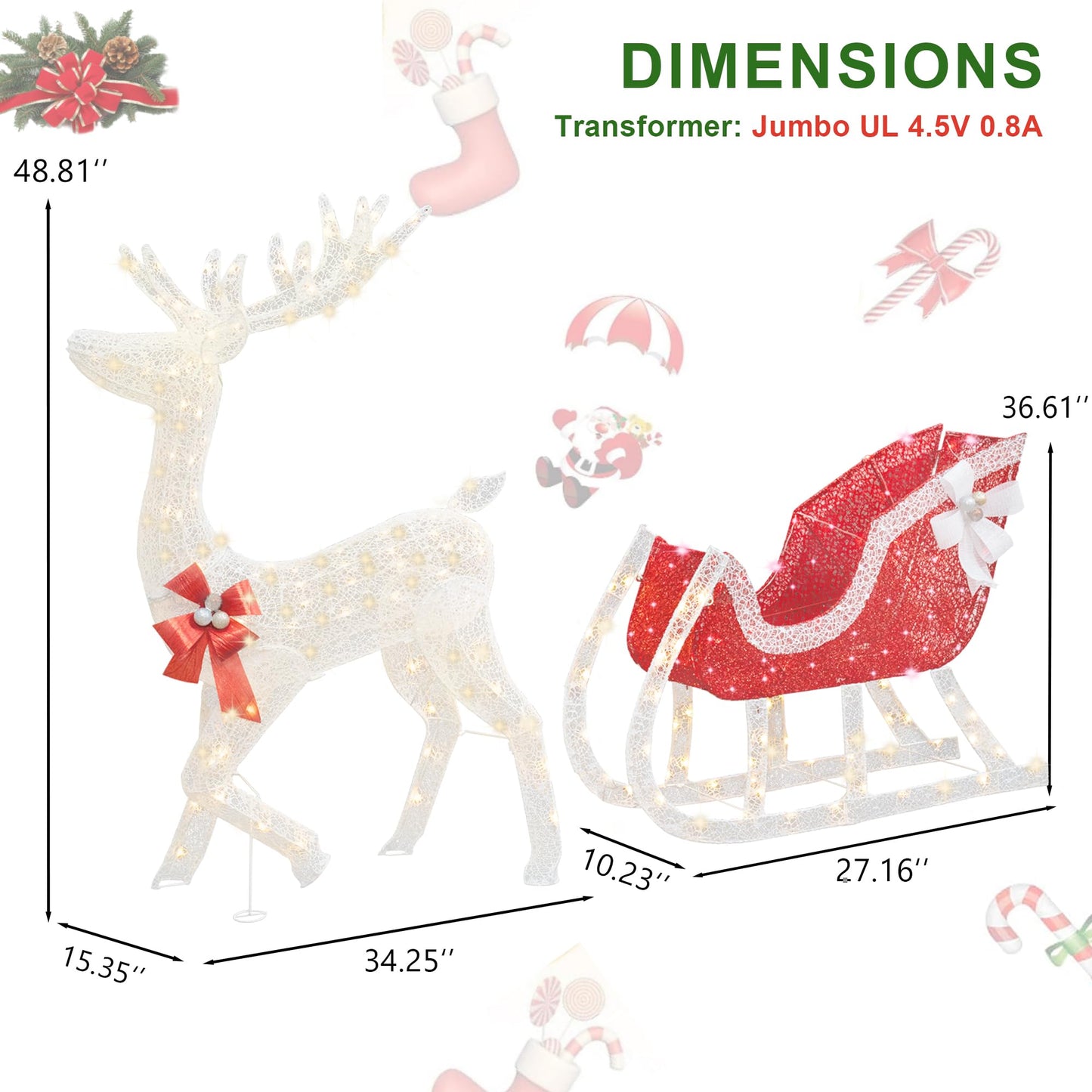 DKLGG 4FT LED Reindeer Sleigh - Lighted Outdoor Christmas Decoration, 215 Lights