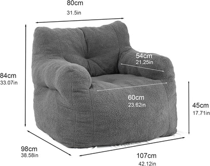 DKLGG Adult Jumbo Bean Bag Chair in Grey - Ultimate Comfort with Extra Padding