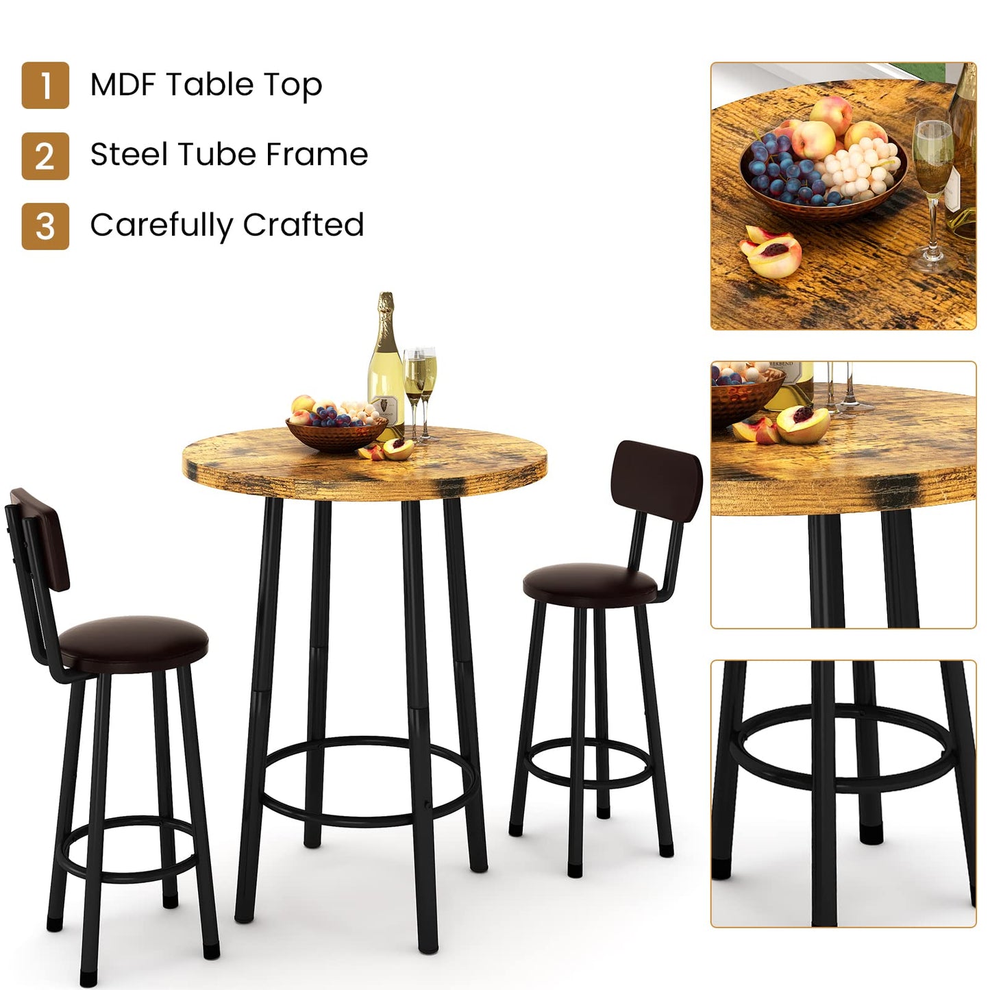 DKLGG 3-Piece Pub Dining Set - Stylish Bar Table with Versatile Chairs for Any Space