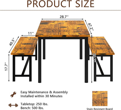 DKLGG 4-Person Kitchen Table Set with 2 Benches, Beige - Practical and Stylish