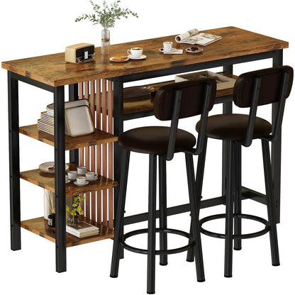 DKLGG High Top Dining Set - Bar Table with Upholstered Stools and Practical Storage Shelves for Easy Living