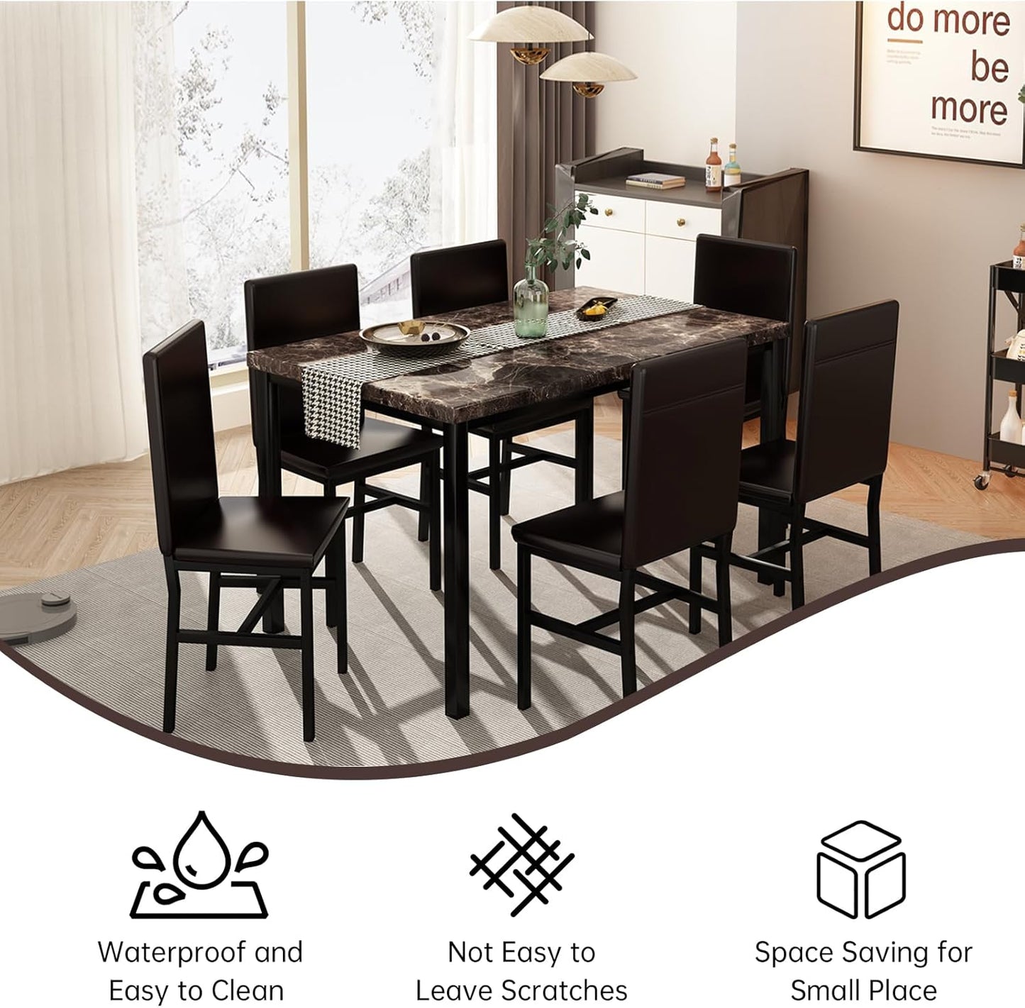 DKLGG Elegant 7-Piece Faux Marble Dining Set - Space-Saving Solution for Living Rooms and Apartments