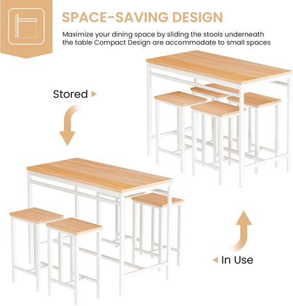 DKLGG Modern 5 Piece Dining Table and Chairs Set – Stylish Wood Bar Set for 4