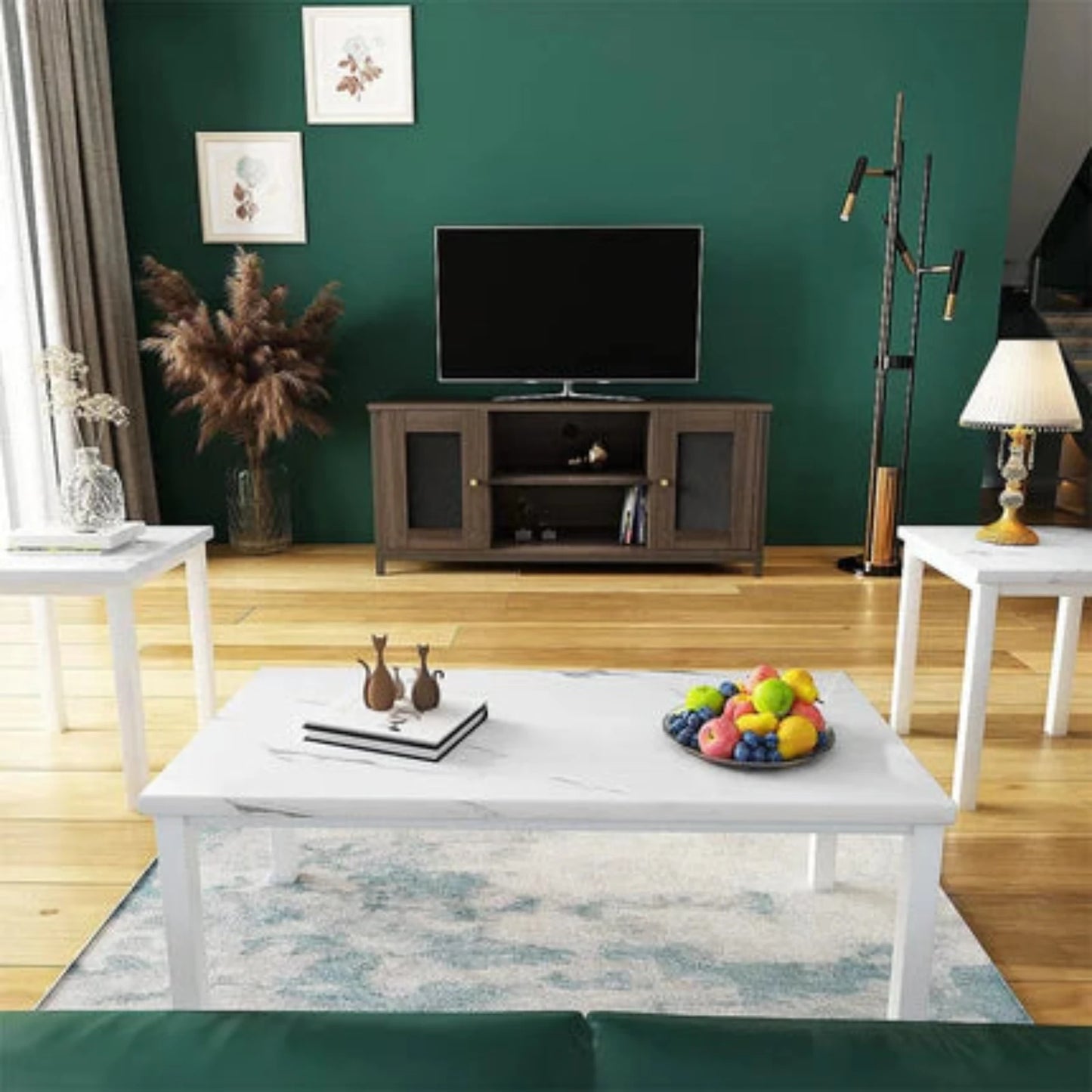 DKLGG Gold + White Marble Coffee Table Set - 3-Tier Design for a Sophisticated Living Room Look