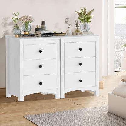 DKLGG White Nightstand Set of 2, Modern Dresser with 3 Drawers, Set of 2