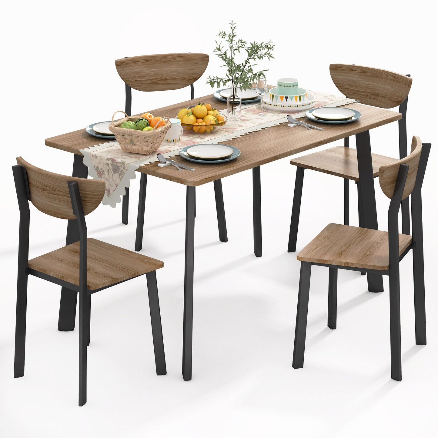 DKLGG 5-Piece Kitchen Table Set - Modern Rectangular Table for 4 with Elegant Oval Shape