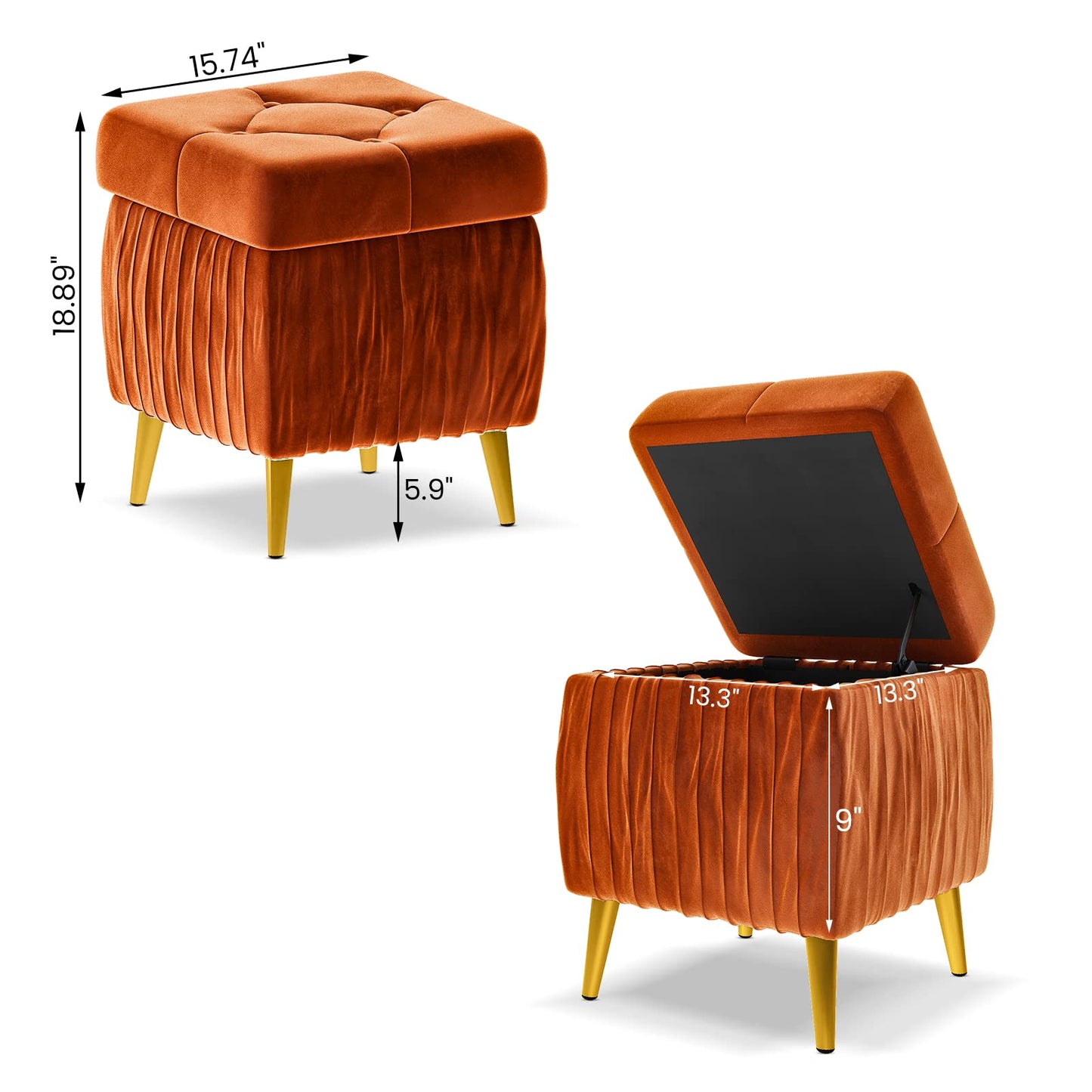 DKLGG Stylish Large Storage Ottoman - 47.24” Velvet Design in Gold and Pink for Your Home