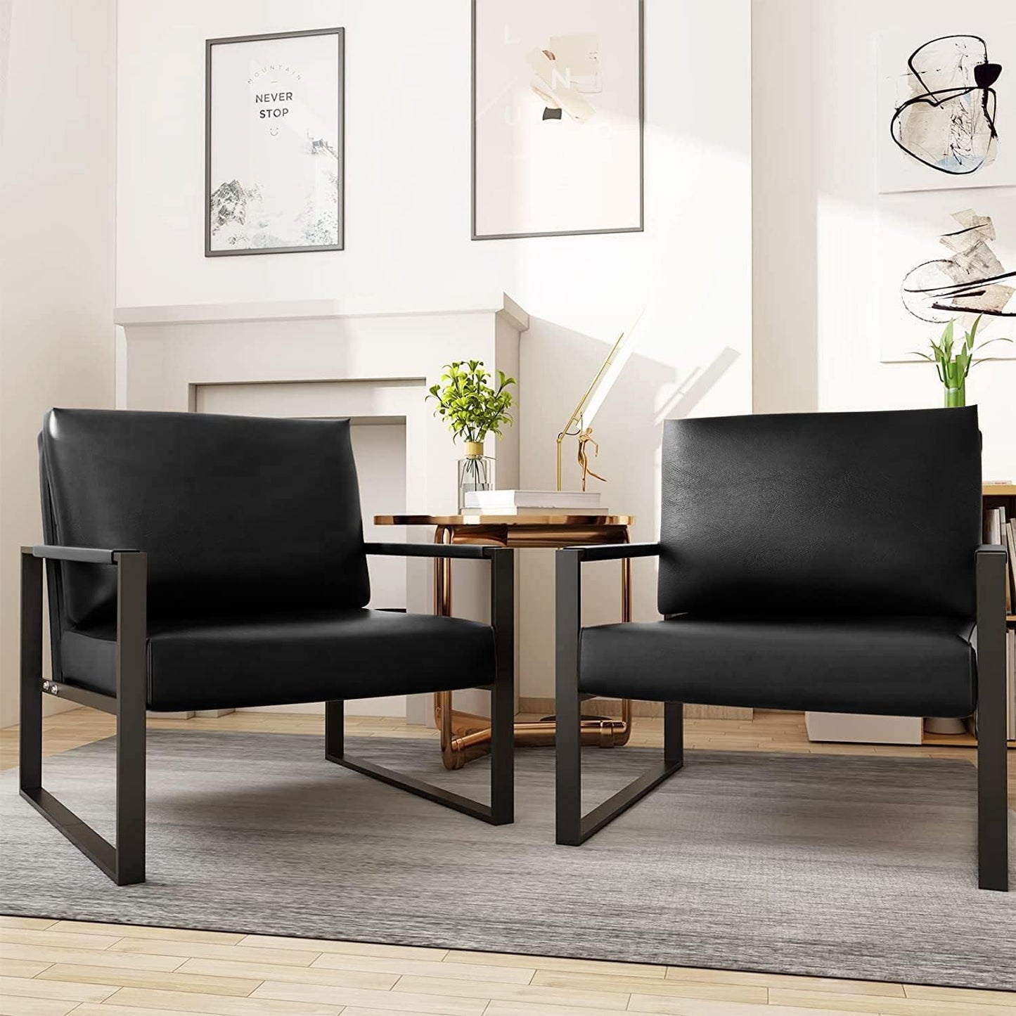 DKLGG PU Leather Coffee Table Chairs Set of 2 - Modern Armchairs for Stylish Living