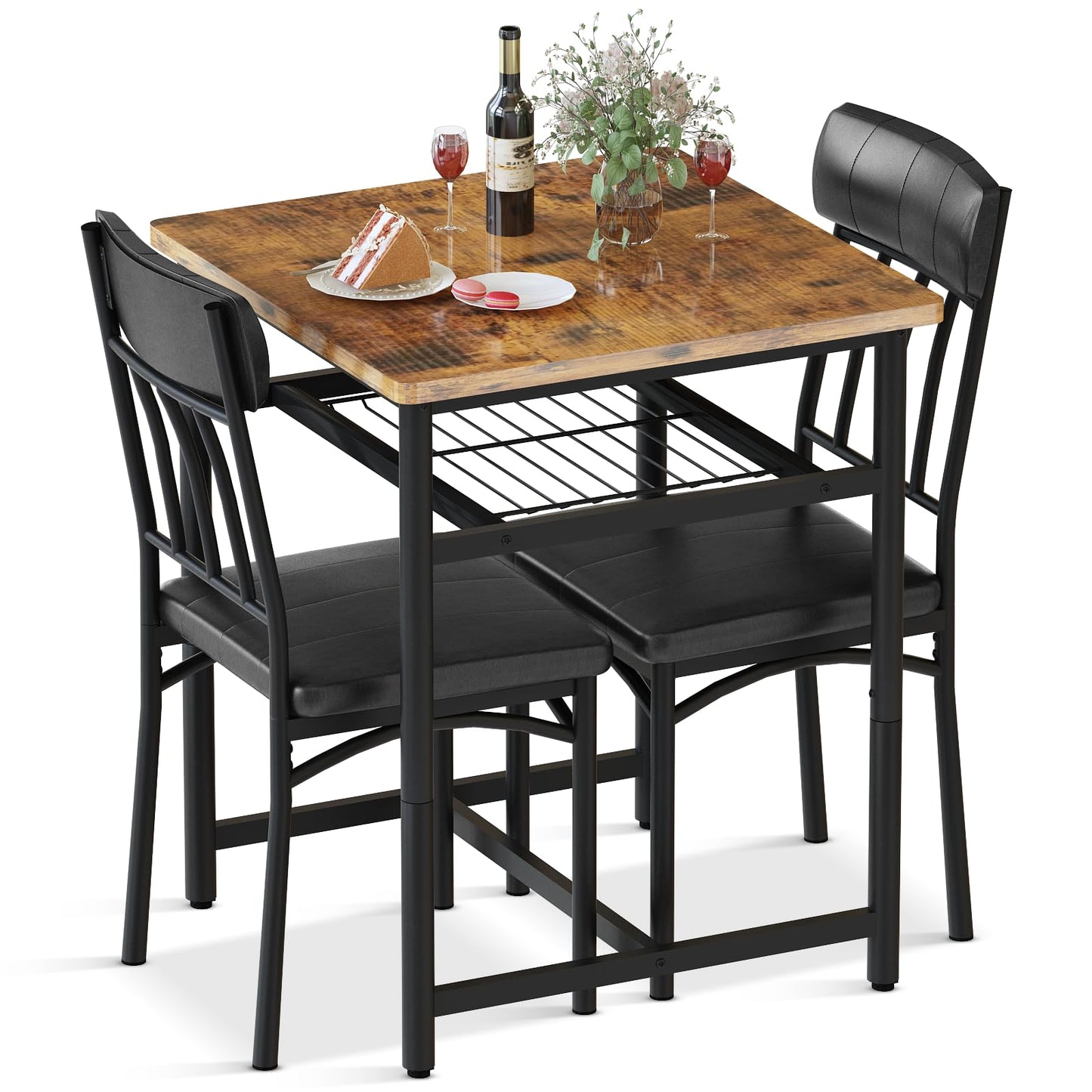 DKLGG 3-Piece Wooden Dining Table Set for Small Spaces, Compact Kitchen Table & Chairs