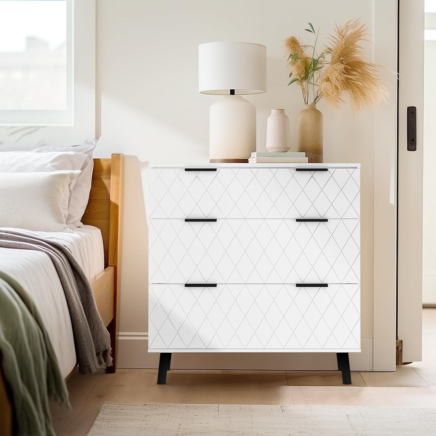 DKLGG Contemporary White Dresser – 3 Drawer Chest for Elegant Bedrooms