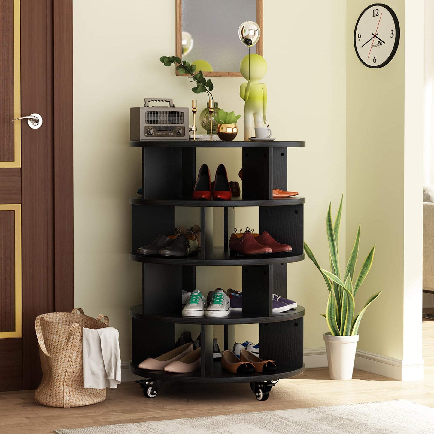 DKLGG Black Revolving Shoe Rack Tower - 4-Tier Design for Space-Saving Shoe Organization