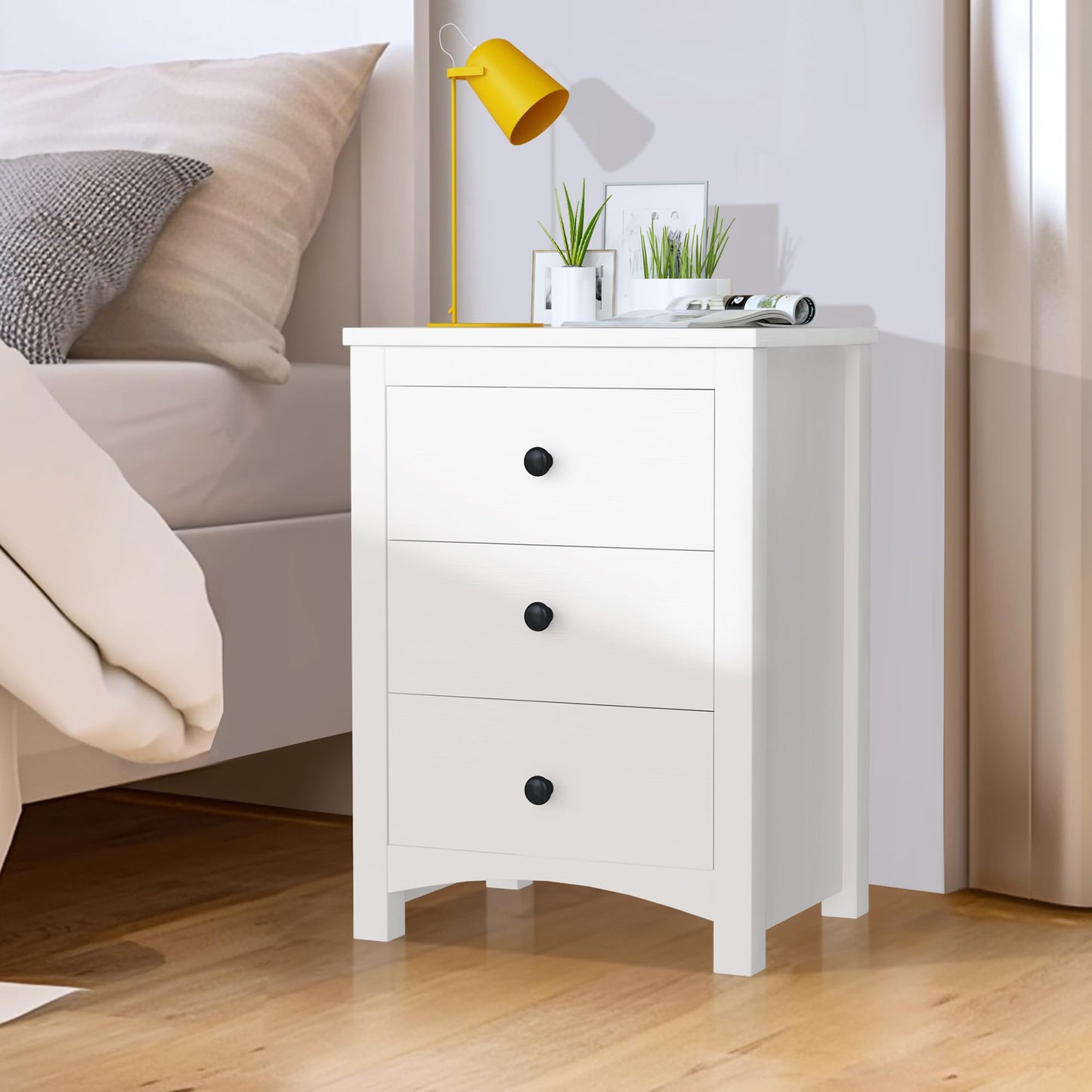 DKLGG White Nightstand Set of 2, Modern Dresser with 3 Drawers, Set of 2