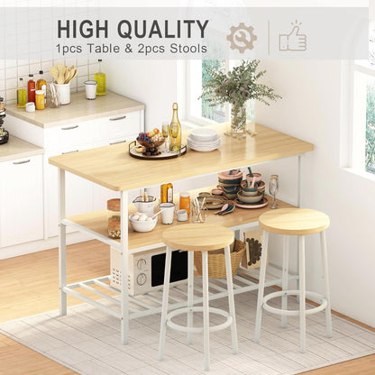 DKLGG 2-Person Beige Wooden Table Set - Functional Dining Solution with Seating & Storage