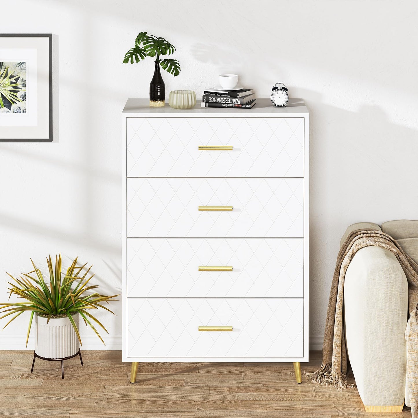 DKLGG White Nightstand Set of 2, Modern Dresser with 3 Drawers, Set of 2