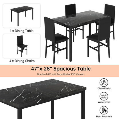 DKLGG Faux Marble Dining Set for 4 - 5-Piece Table and Leather Chairs in Elegant Khaki