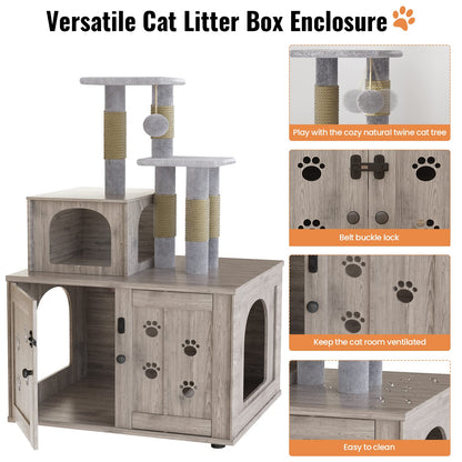 DKLGG Soft Perch Large Wooden Cat House with Litter Pan - Cozy Retreat for Your Feline Friend