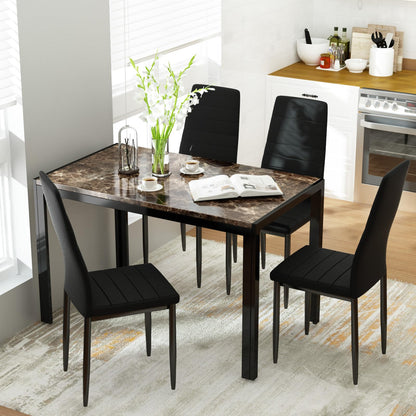 DKLGG Stylish 5-Piece Dining Table with 4 PU Leather Chairs – Faux Marble Finish