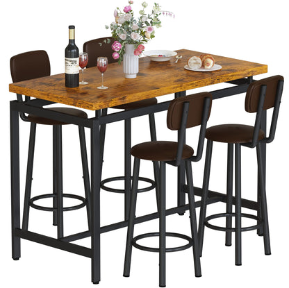 DKLGG 4-Person Wooden Barstool Dining Table and Chair Set of 5, Rustic Brown - Classic Elegance