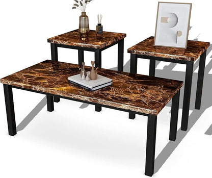 DKLGG Modern Artificial Marble Coffee Table Set - 3-Piece Living Room Table Set for Chic Decor